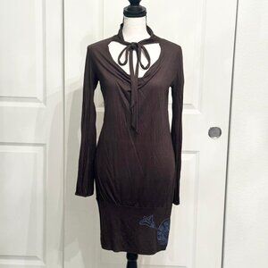 Vintage Y2K Diesel Brown Long Sleeve Dress or Tunic Cowl Neck, Small